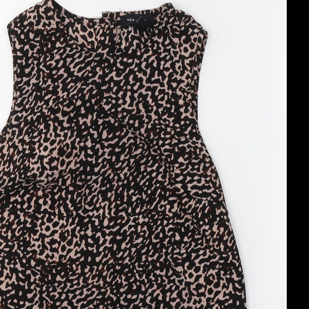 New Look Womens Black Animal Print Polyester Basic Blouse Size 10 Round Neck