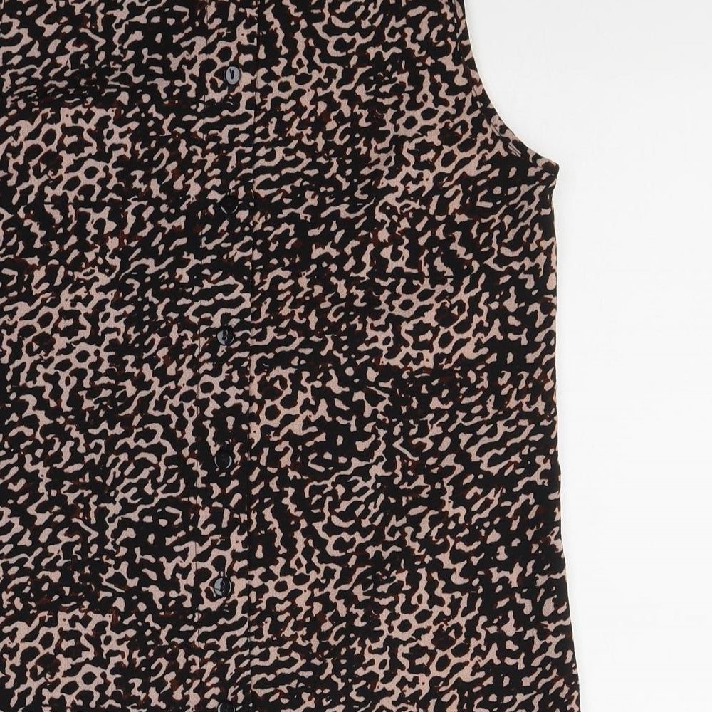 New Look Womens Black Animal Print Polyester Basic Blouse Size 10 Round Neck