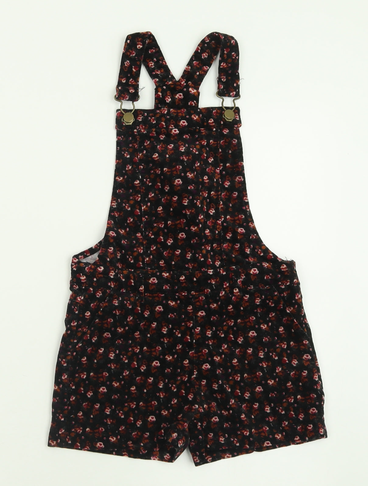 Matalan Girls Blue Floral Cotton Dungaree One-Piece Size 8 Years  Button