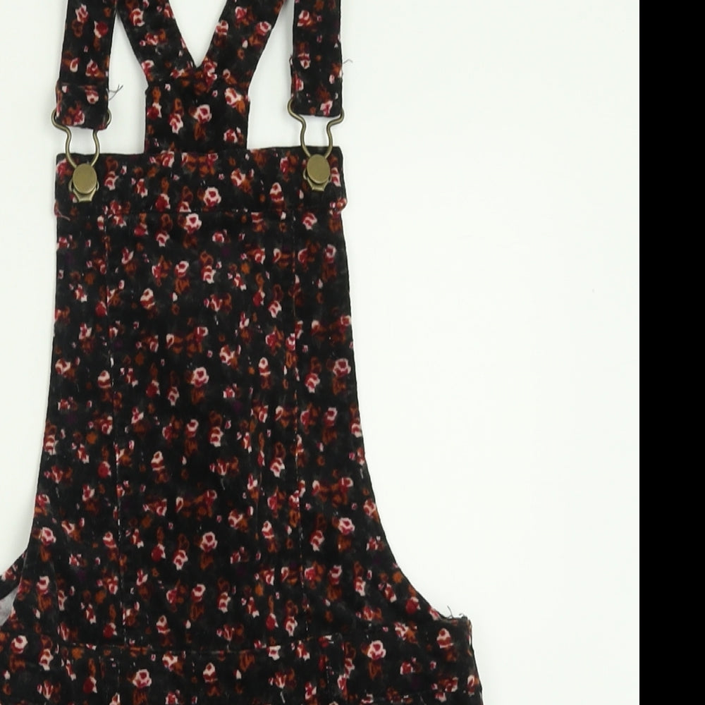 Matalan Girls Blue Floral Cotton Dungaree One-Piece Size 8 Years  Button