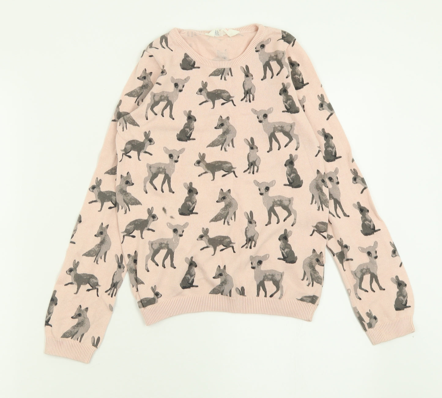 H&M Girls Pink Crew Neck Geometric Cotton Pullover Jumper Size 8-9 Years  Pullover