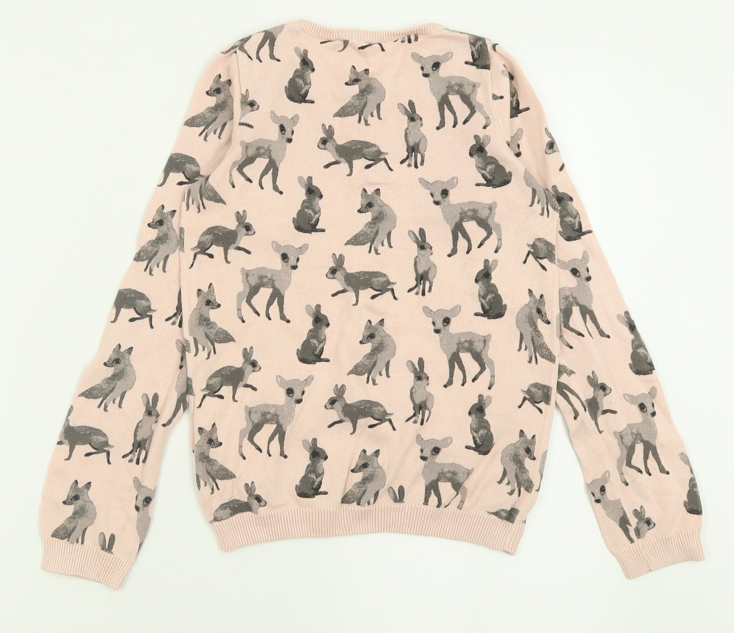 H&M Girls Pink Crew Neck Geometric Cotton Pullover Jumper Size 8-9 Years  Pullover
