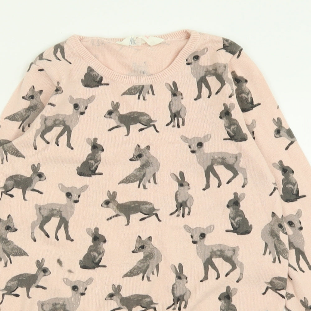 H&M Girls Pink Crew Neck Geometric Cotton Pullover Jumper Size 8-9 Years  Pullover
