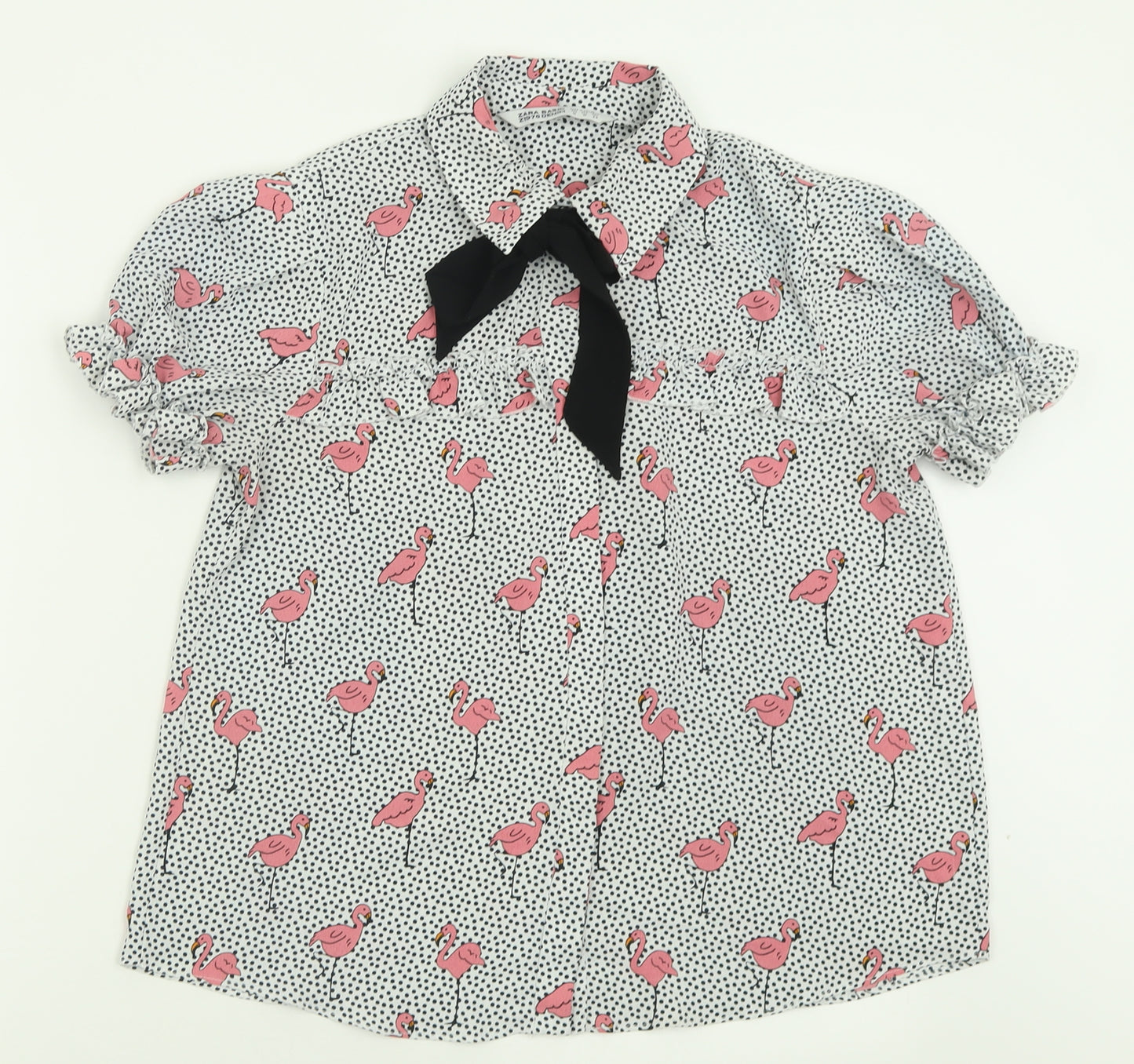Zara Womens White Geometric Polyester Basic Button-Up Size M Collared