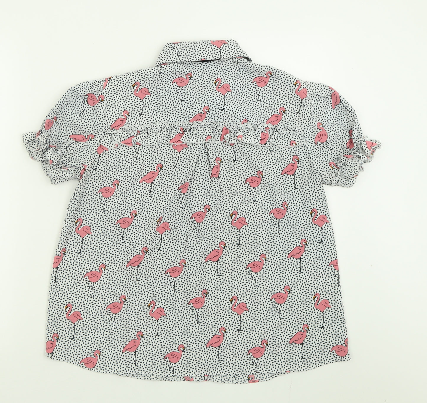 Zara Womens White Geometric Polyester Basic Button-Up Size M Collared
