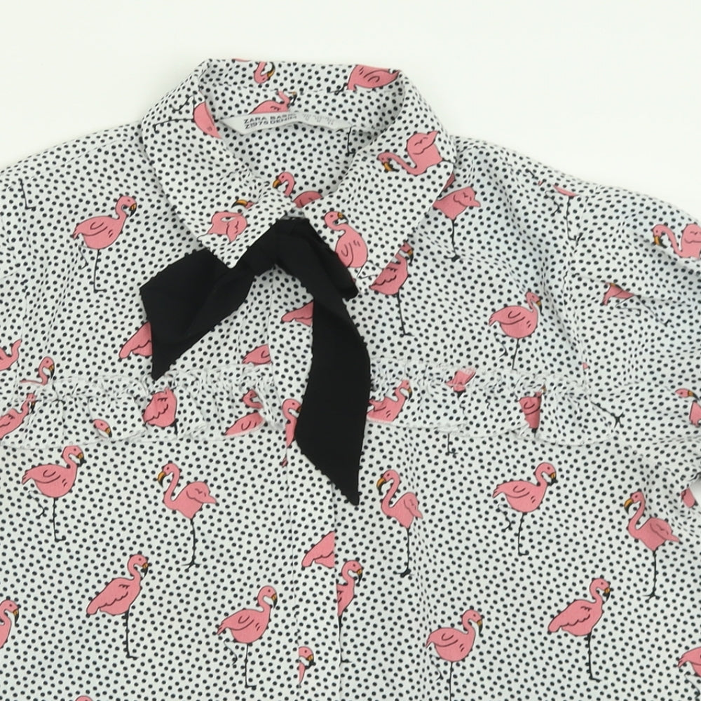 Zara Womens White Geometric Polyester Basic Button-Up Size M Collared