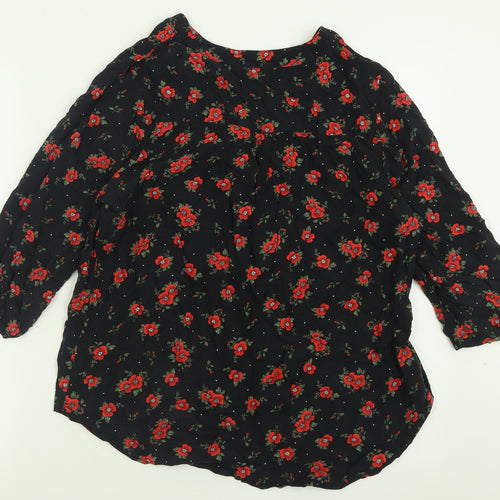 Papaya Womens Black Floral Viscose Basic Blouse Size 14 V-Neck