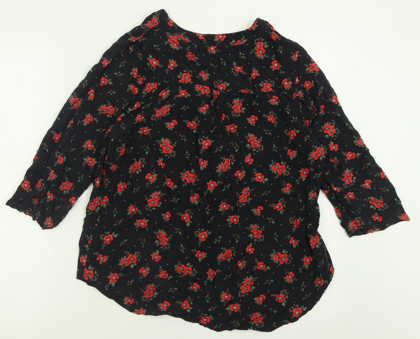 Papaya Womens Black Floral Viscose Basic Blouse Size 14 V-Neck