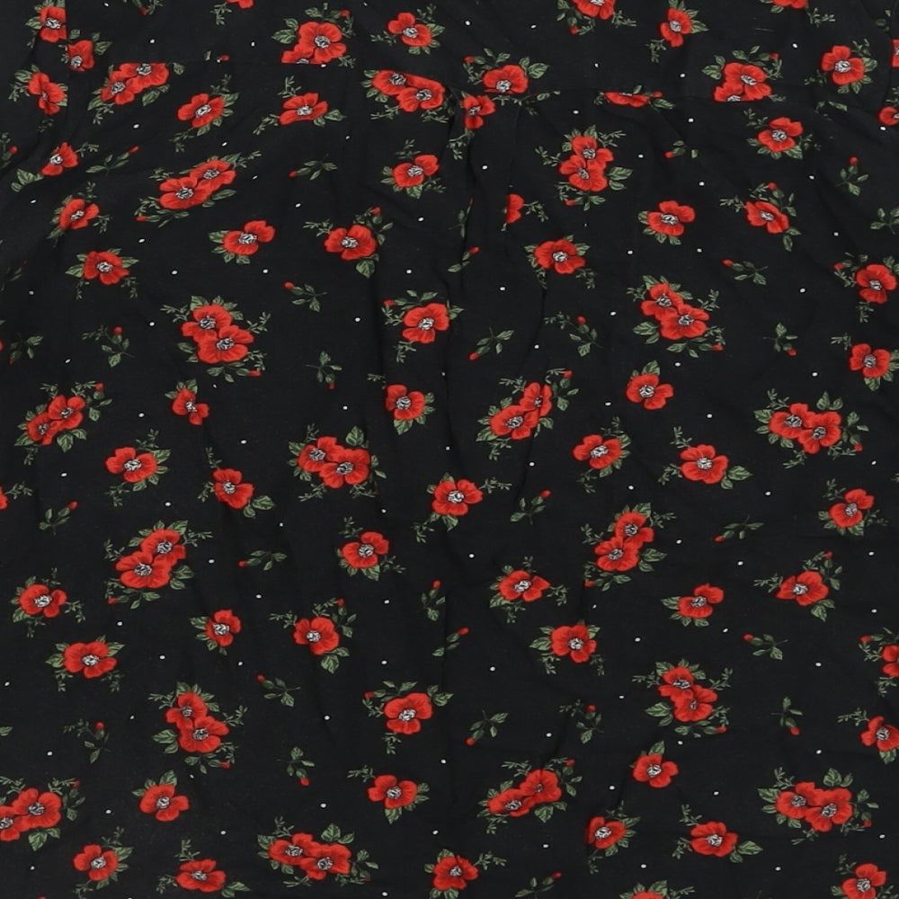 Papaya Womens Black Floral Viscose Basic Blouse Size 14 V-Neck