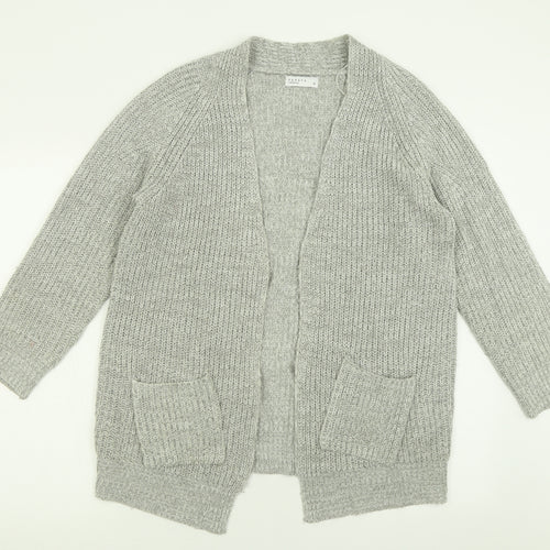 Papaya Womens Grey V-Neck  Acrylic Cardigan Jumper Size M