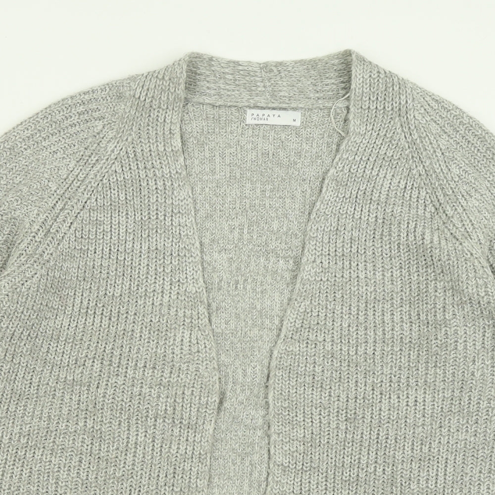 Papaya Womens Grey V-Neck  Acrylic Cardigan Jumper Size M