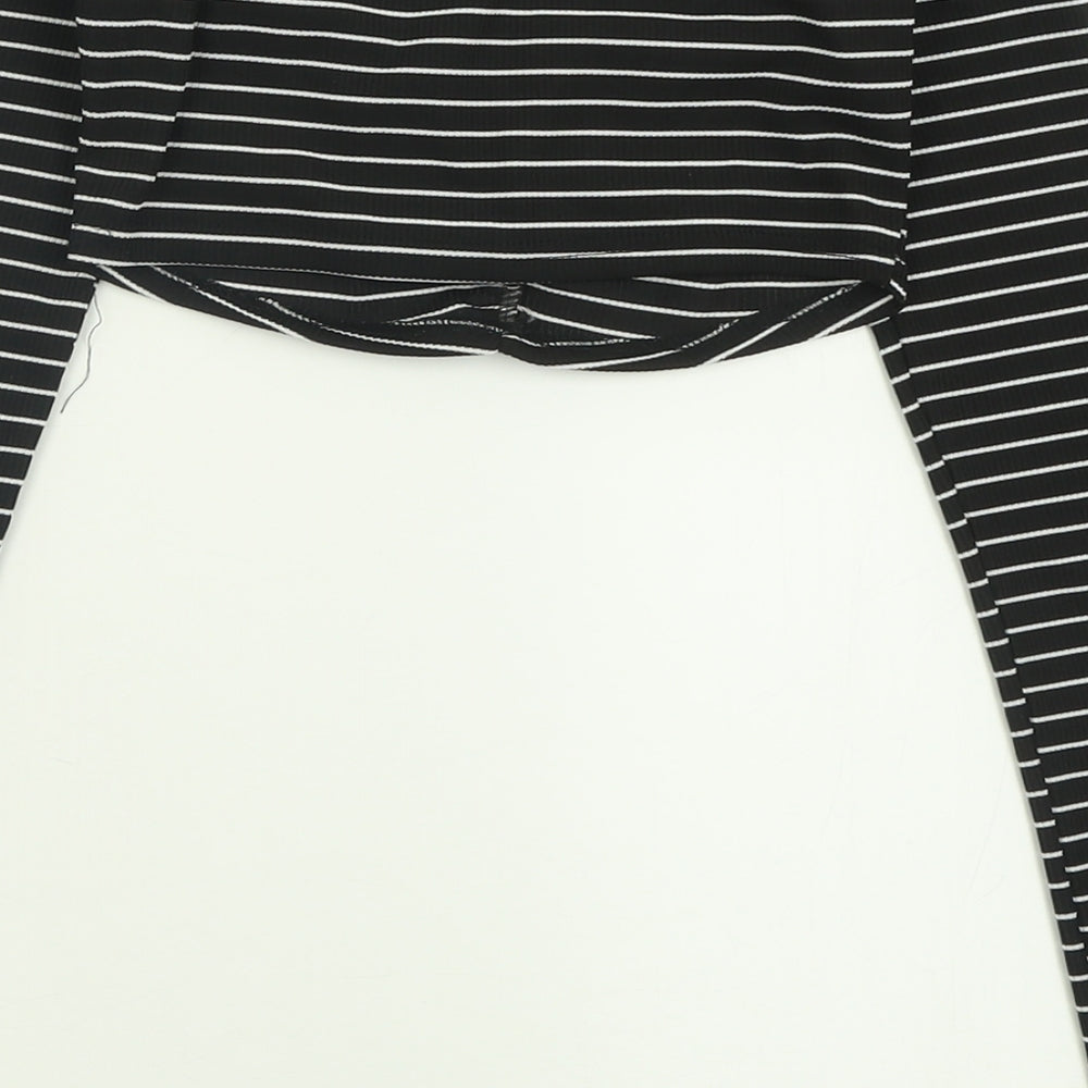 COLLUSION Womens Black Striped Polyester Cropped T-Shirt Size 8 Off the Shoulder