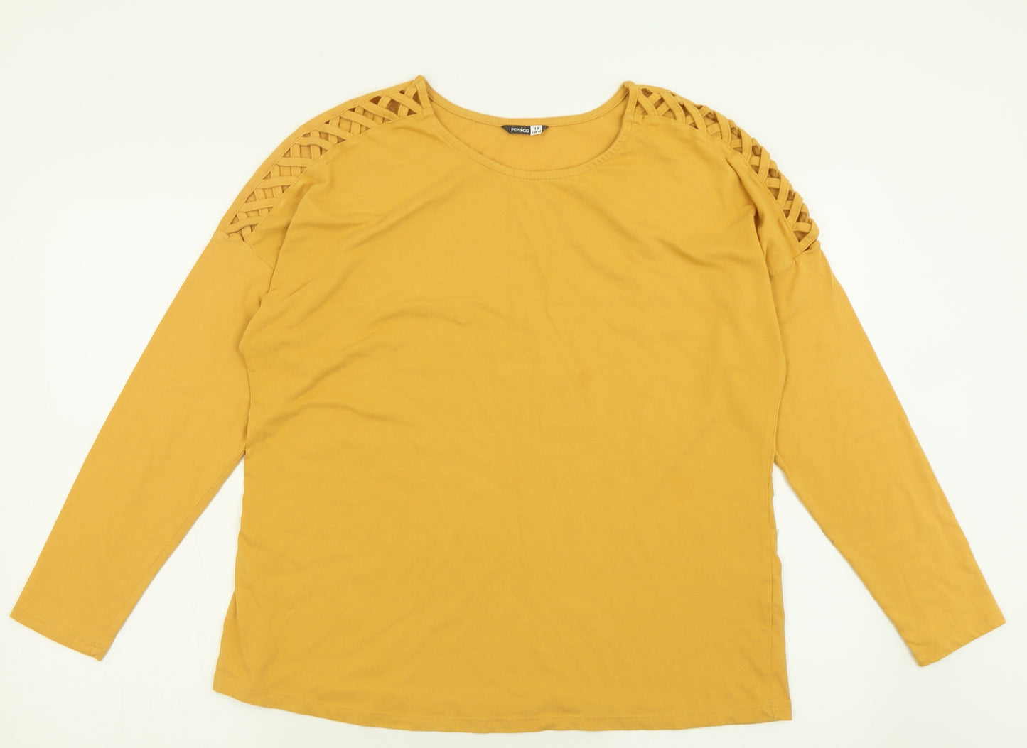 pep&co Womens Yellow  Cotton Basic T-Shirt Size 16 Crew Neck - Shoulder Detail