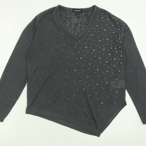 marble Womens Grey V-Neck  Polyester Pullover Jumper Size 10