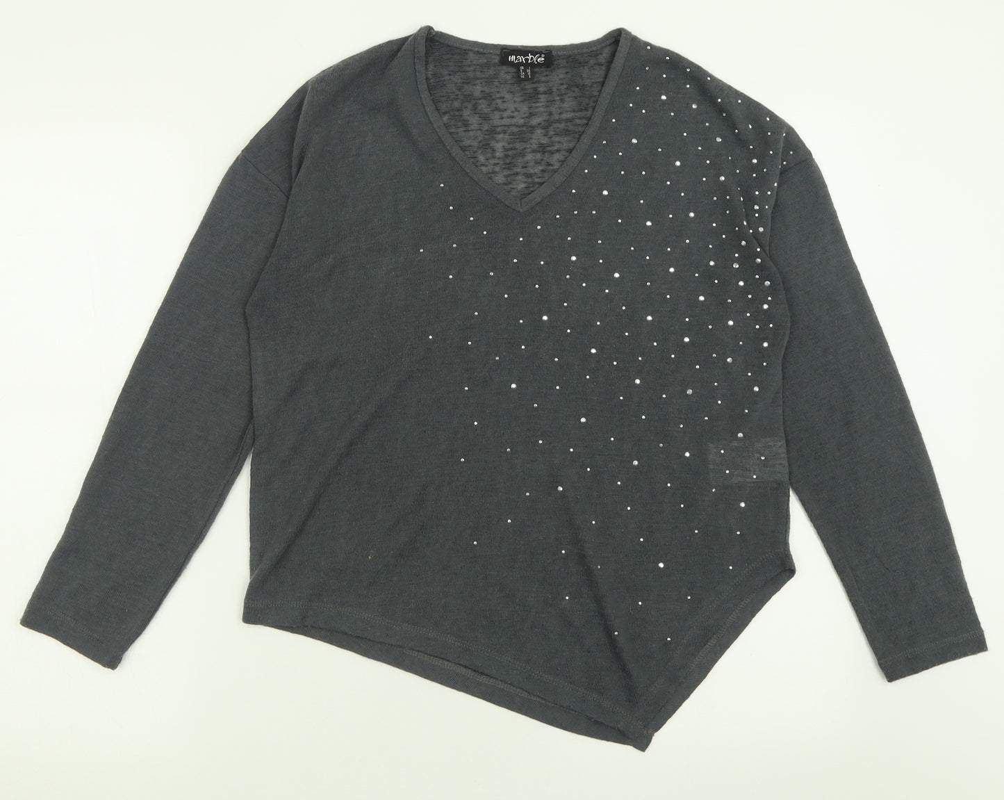 marble Womens Grey V-Neck  Polyester Pullover Jumper Size 10