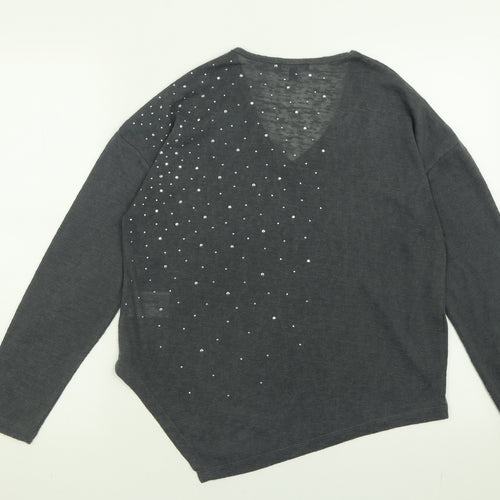 marble Womens Grey V-Neck  Polyester Pullover Jumper Size 10