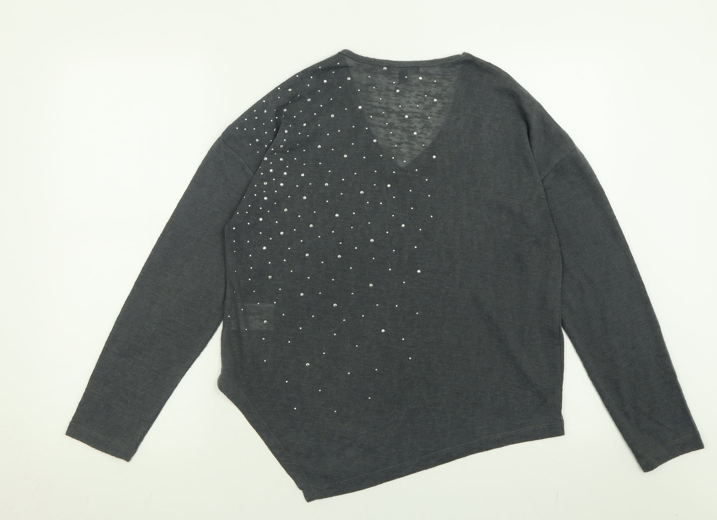 marble Womens Grey V-Neck  Polyester Pullover Jumper Size 10