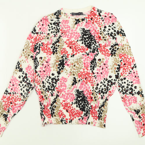 Marks and Spencer Womens Multicoloured Crew Neck Geometric Viscose Pullover Jumper Size 6