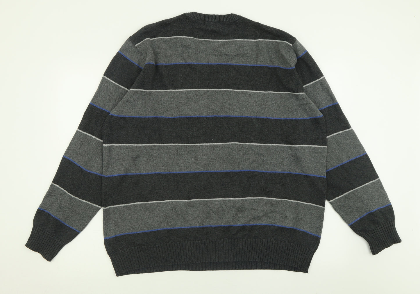 Maine Mens Grey Crew Neck Striped Cotton Pullover Jumper Size XL