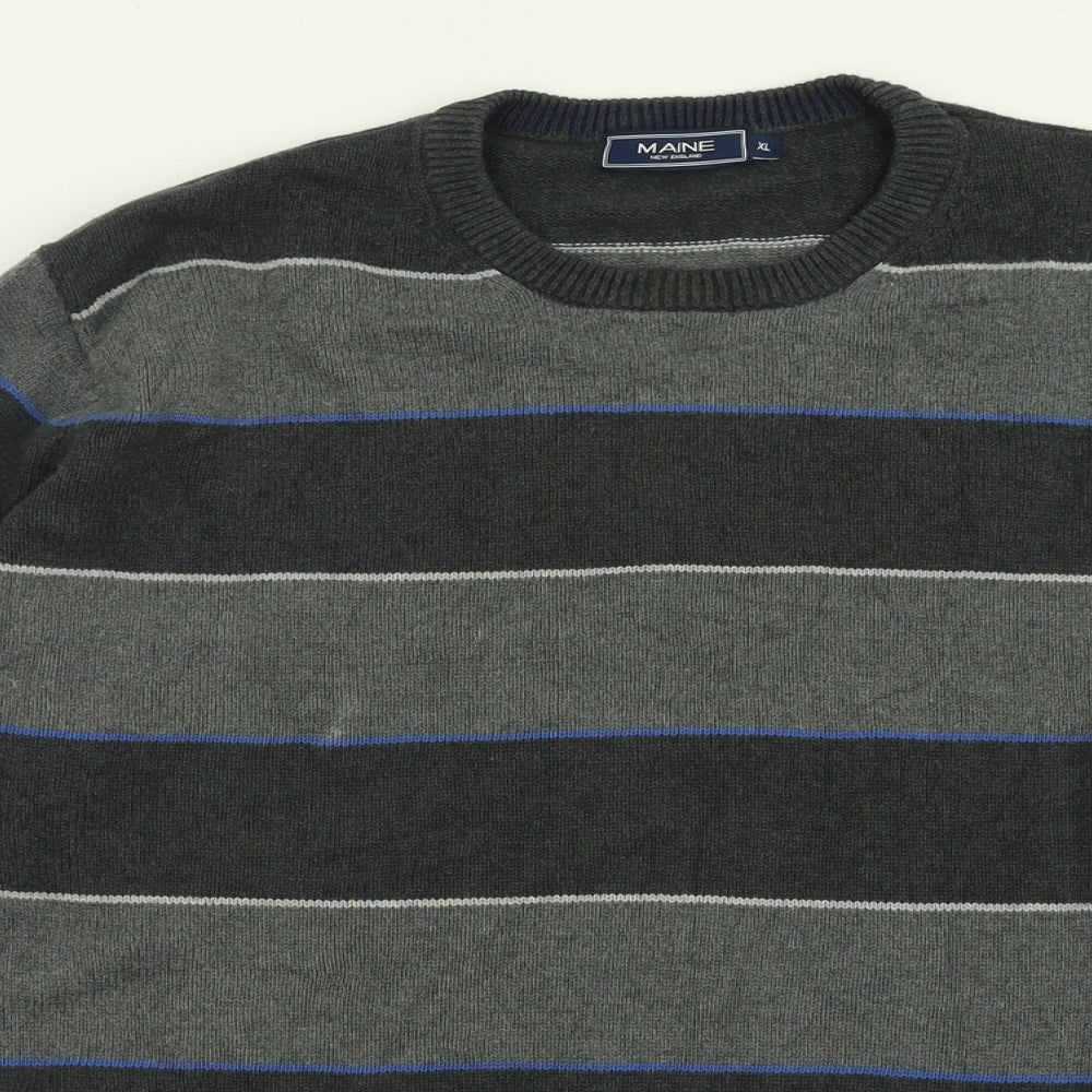 Maine Mens Grey Crew Neck Striped Cotton Pullover Jumper Size XL