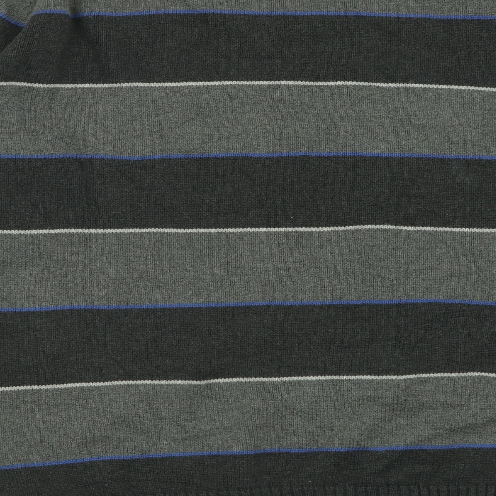 Maine Mens Grey Crew Neck Striped Cotton Pullover Jumper Size XL