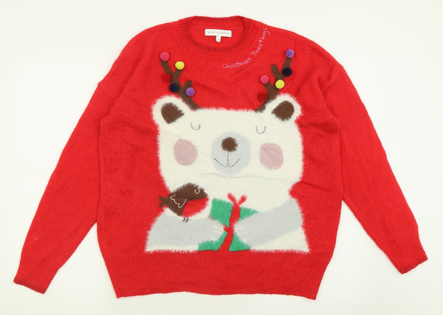 NEXT Womens Red Crew Neck  Acrylic Pullover Jumper Size 16   - Christmas  Jumper