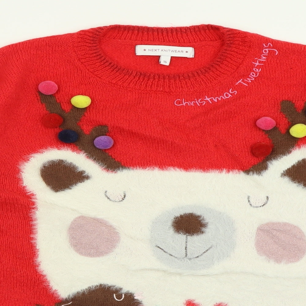 NEXT Womens Red Crew Neck  Acrylic Pullover Jumper Size 16   - Christmas  Jumper