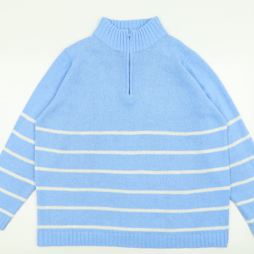 Berkertex Womens Blue High Neck Striped Acrylic Pullover Jumper Size 14