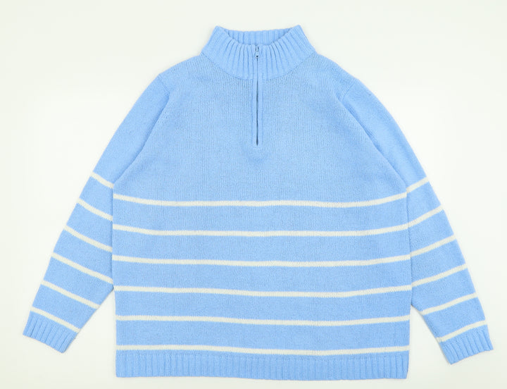 Berkertex Womens Blue High Neck Striped Acrylic Pullover Jumper Size 14