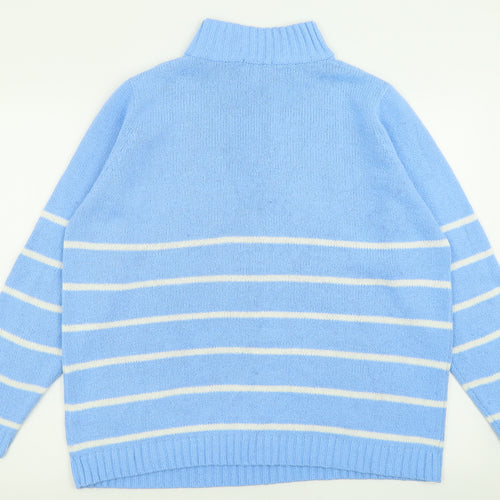 Berkertex Womens Blue High Neck Striped Acrylic Pullover Jumper Size 14