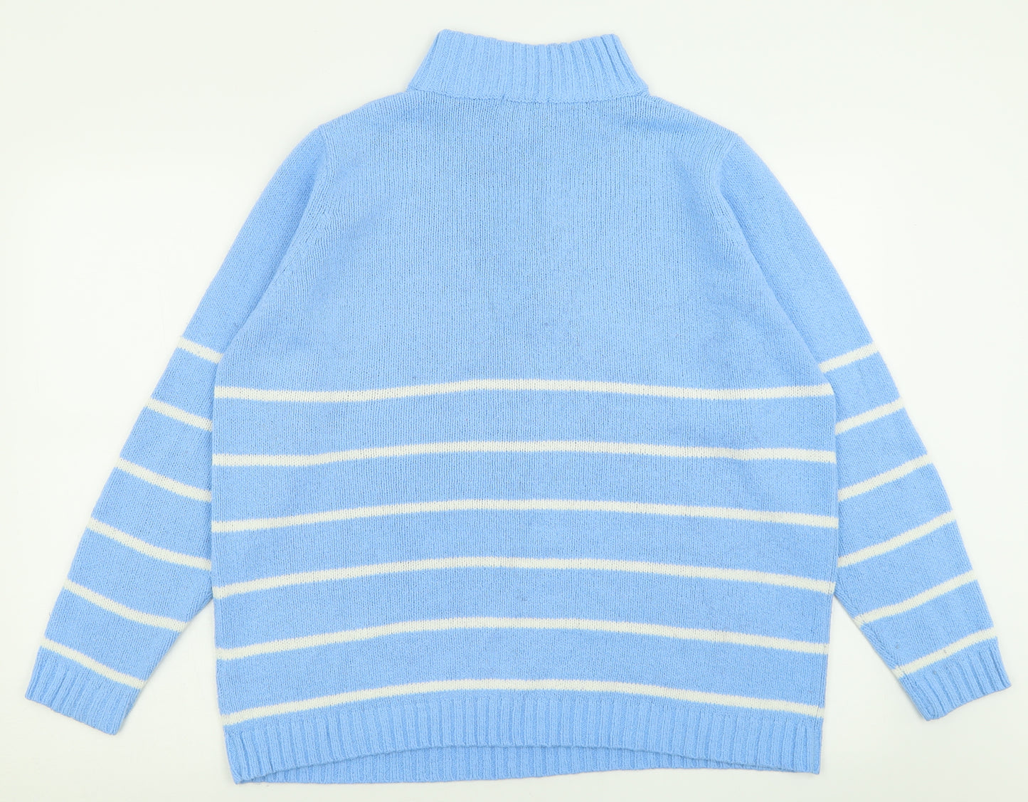 Berkertex Womens Blue High Neck Striped Acrylic Pullover Jumper Size 14