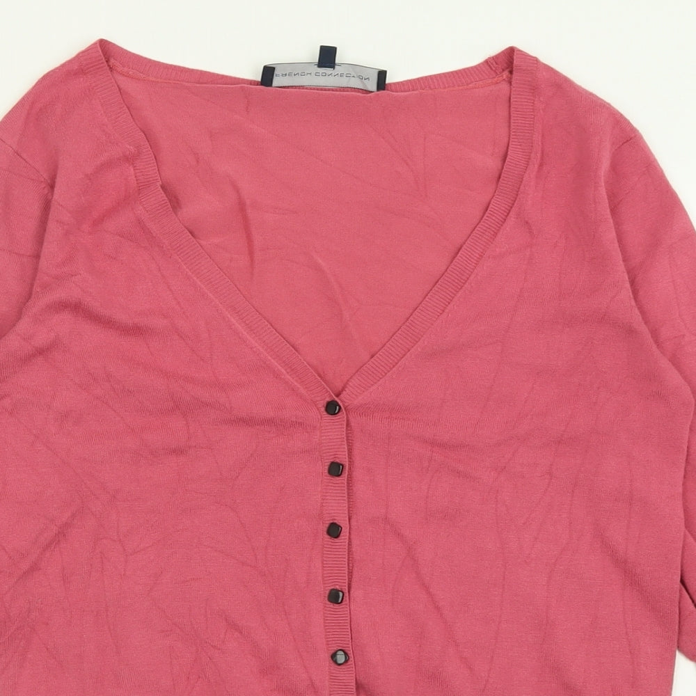 French Connection Womens Pink V-Neck  Viscose Cardigan Jumper Size M