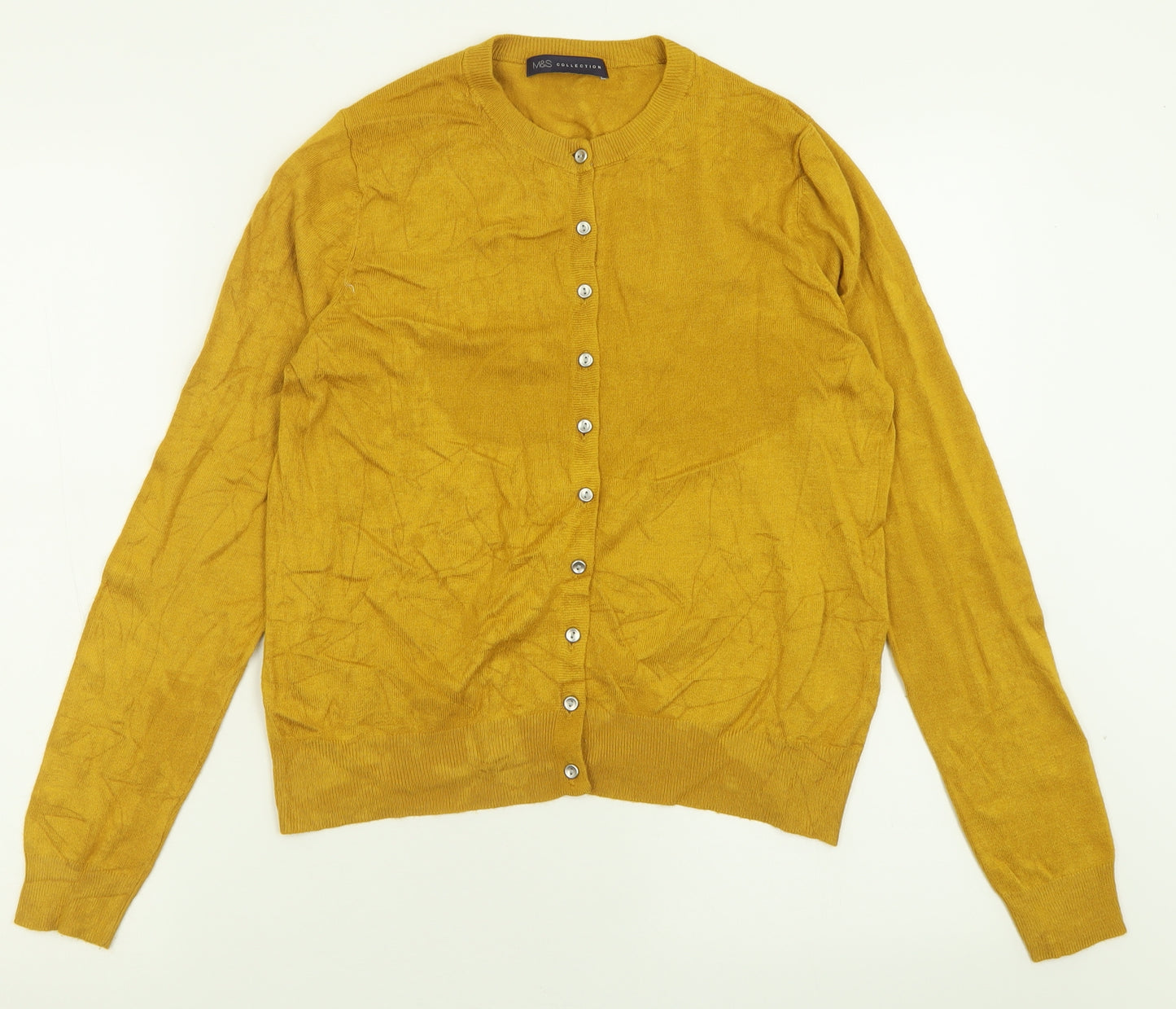 Marks and Spencer Womens Yellow Crew Neck  Viscose Cardigan Jumper Size 12