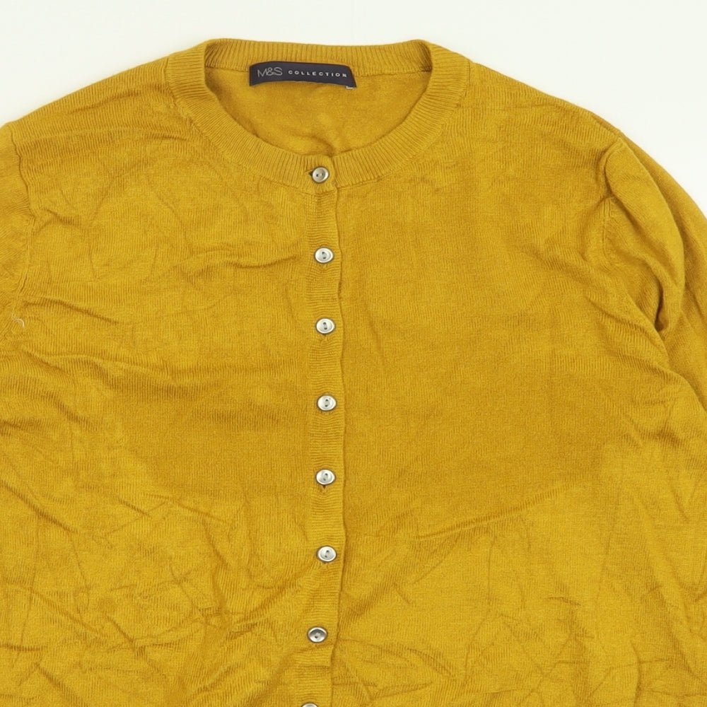 Marks and Spencer Womens Yellow Crew Neck  Viscose Cardigan Jumper Size 12