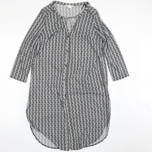 H&M Womens Black Geometric Polyester Shirt Dress  Size S  V-Neck Button