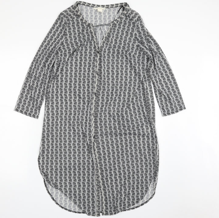 H&M Womens Black Geometric Polyester Shirt Dress  Size S  V-Neck Button