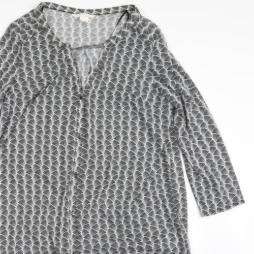 H&M Womens Black Geometric Polyester Shirt Dress  Size S  V-Neck Button