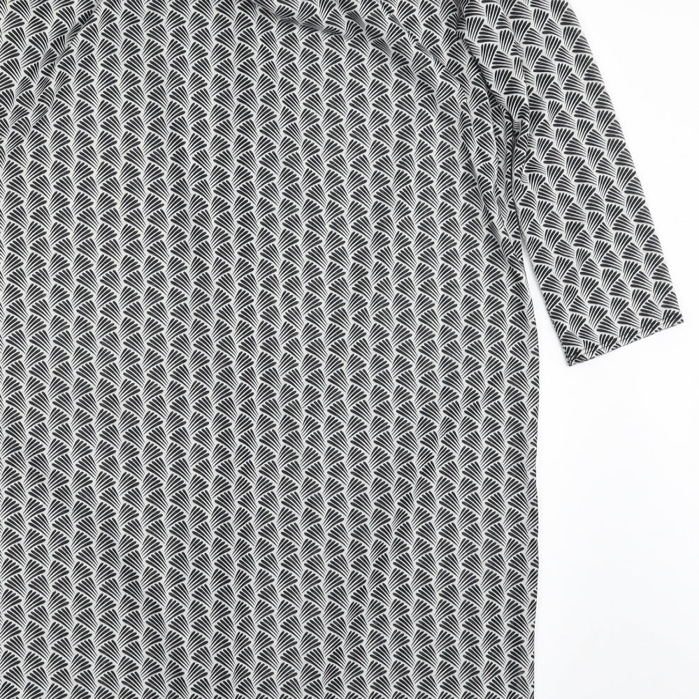 H&M Womens Black Geometric Polyester Shirt Dress  Size S  V-Neck Button
