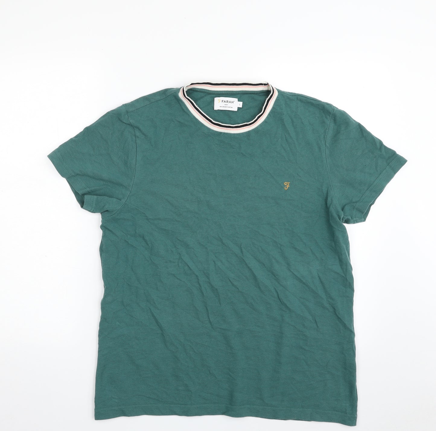 Farah Mens Green  Cotton  T-Shirt Size L Crew Neck