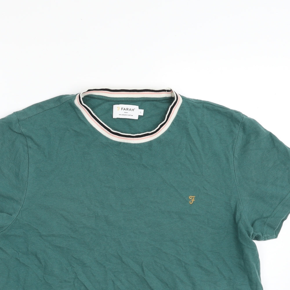 Farah Mens Green  Cotton  T-Shirt Size L Crew Neck