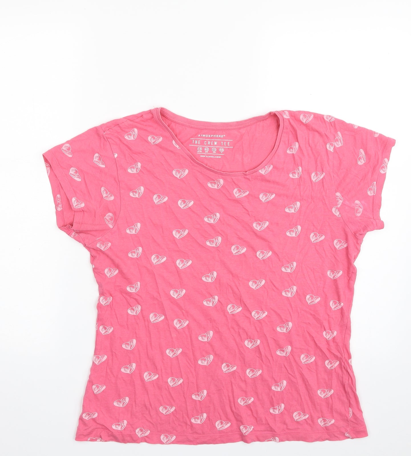 Atmosphere Womens Pink  100% Cotton Basic T-Shirt Size 14 Crew Neck - Love Heart