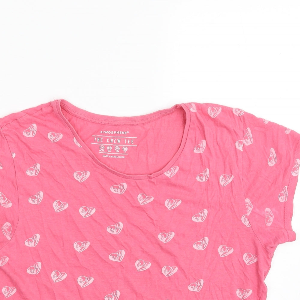 Atmosphere Womens Pink  100% Cotton Basic T-Shirt Size 14 Crew Neck - Love Heart