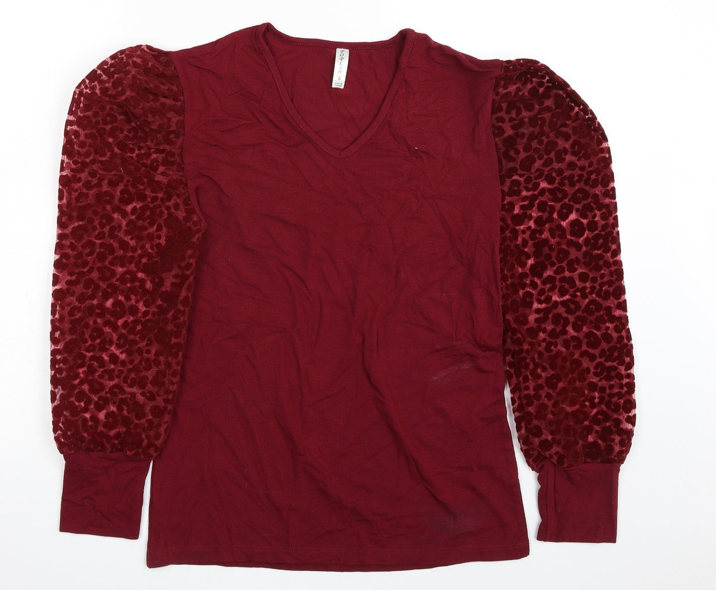 Poplin Womens Red V-Neck Animal Print Viscose Pullover Jumper Size S