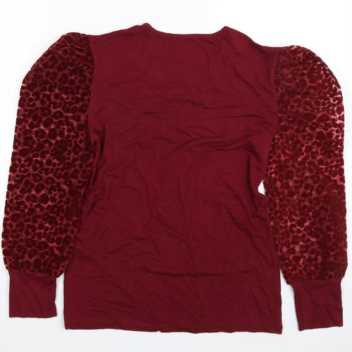 Poplin Womens Red V-Neck Animal Print Viscose Pullover Jumper Size S