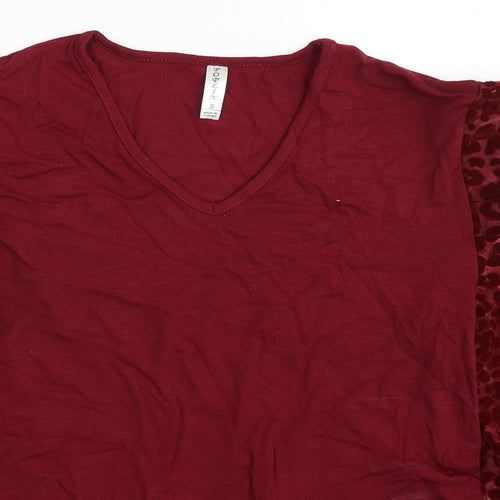 Poplin Womens Red V-Neck Animal Print Viscose Pullover Jumper Size S