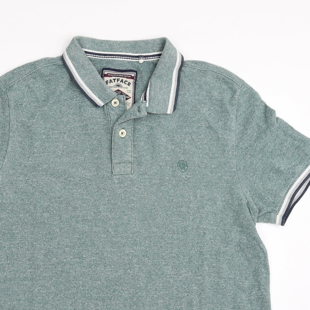 Fat Face Mens Green  100% Cotton  Polo Size XL Collared Button