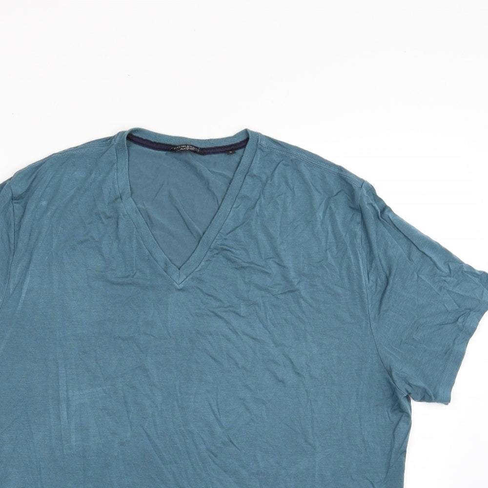 Autograph Mens Blue  Modal  T-Shirt Size L V-Neck