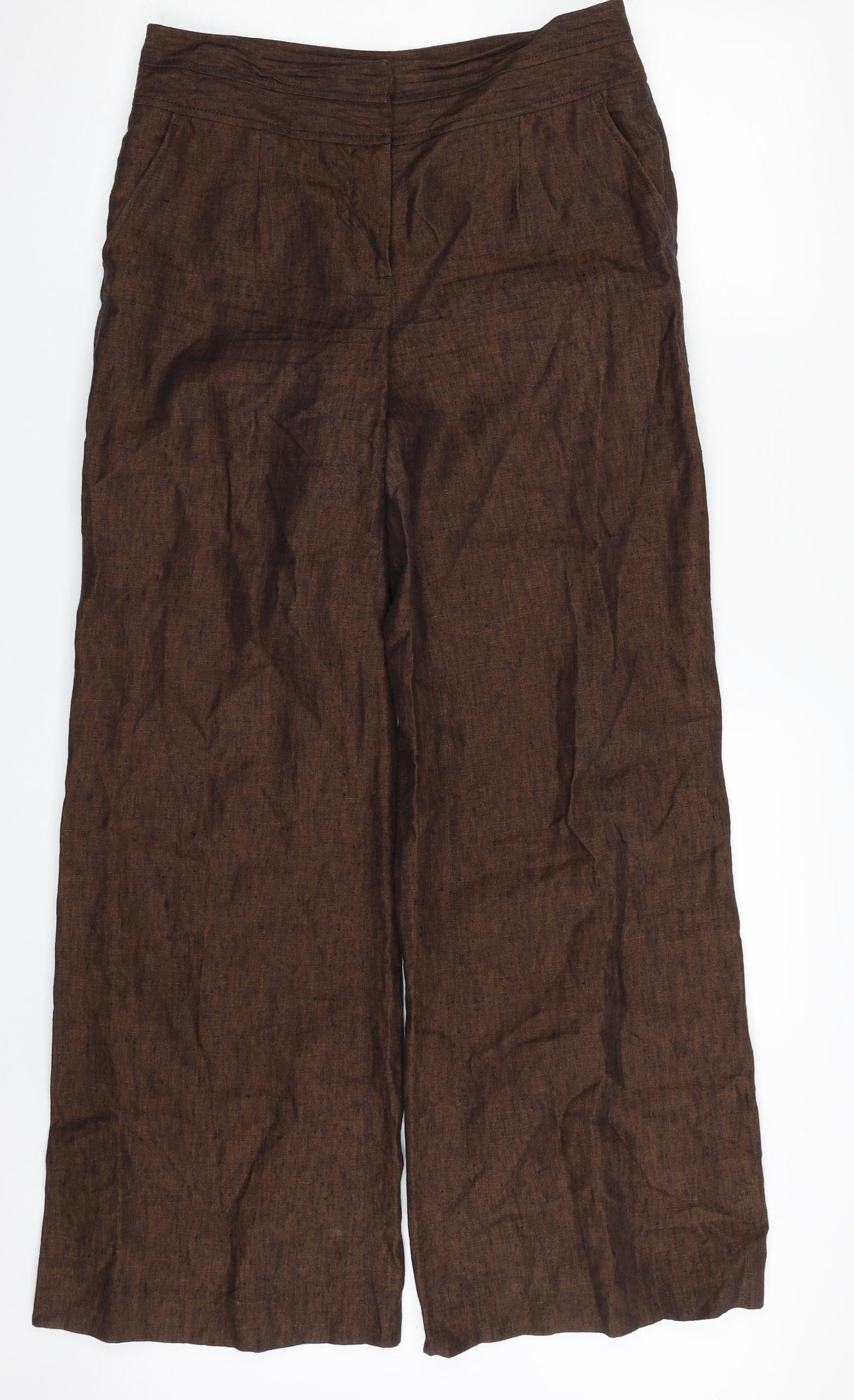 NEXT Womens Brown  Linen Trousers  Size 10 L31 in Regular Zip