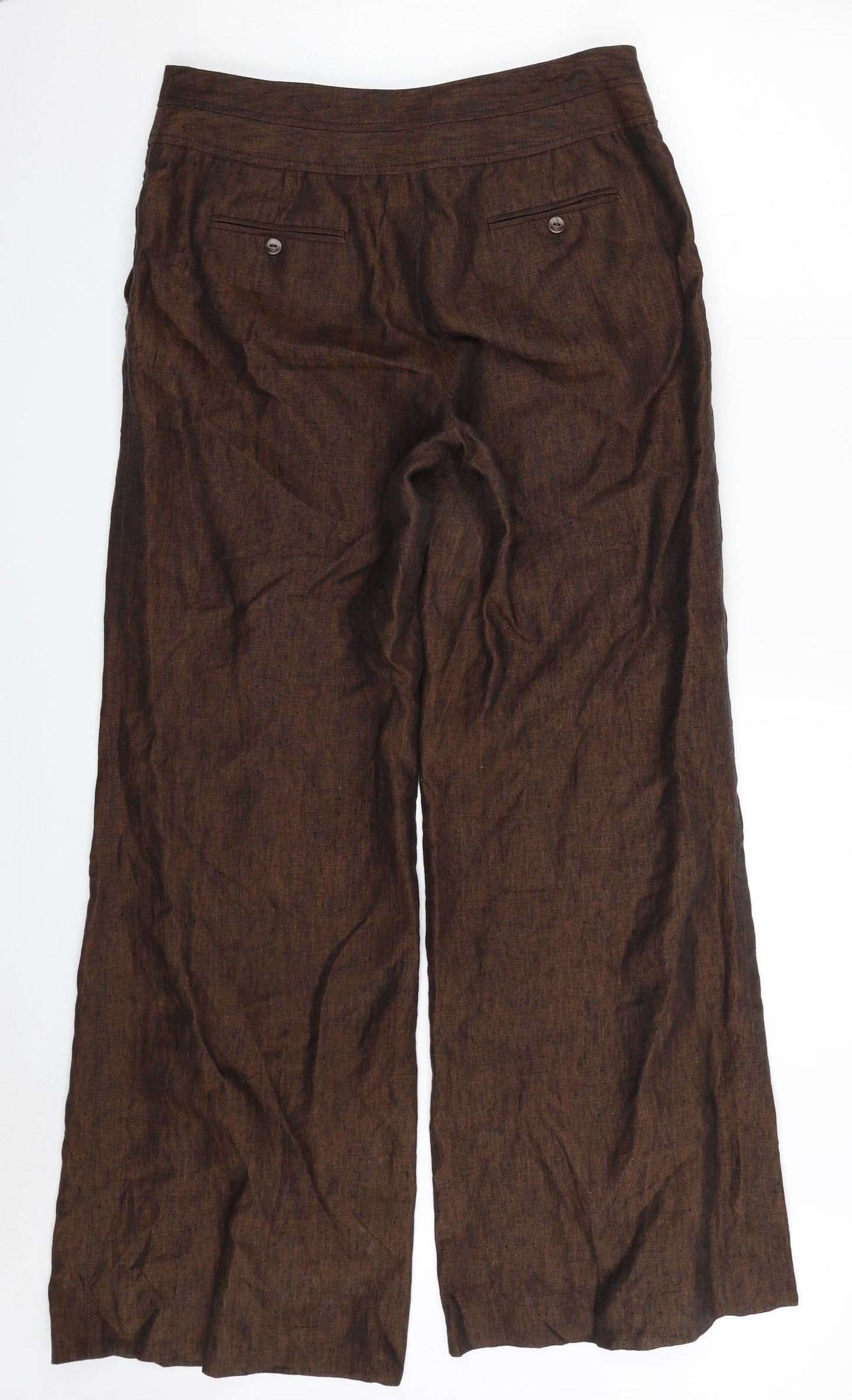 NEXT Womens Brown  Linen Trousers  Size 10 L31 in Regular Zip