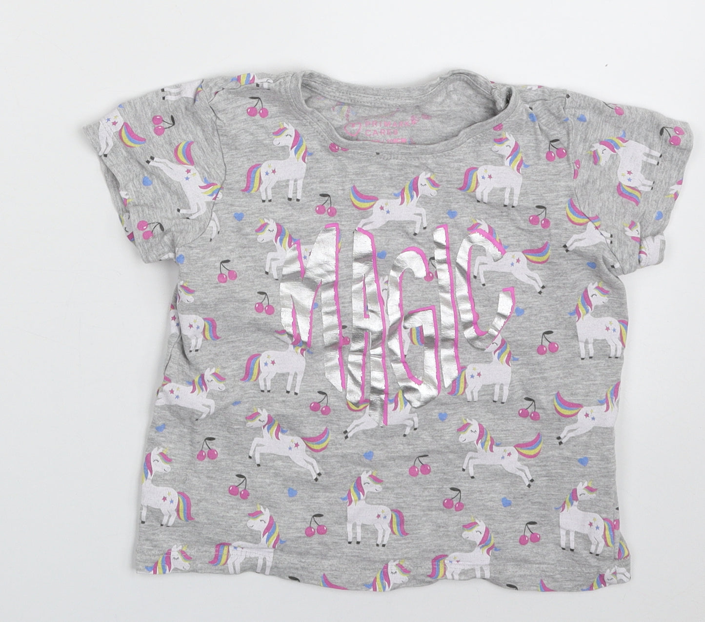 Primark Girls Grey  100% Cotton Pullover T-Shirt Size 5-6 Years Crew Neck Pullover - Magic